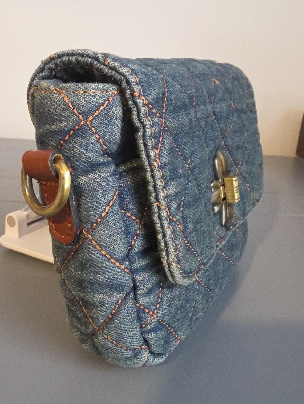 Patricia Nash Quilted Denim Crossbody Bag with Floral Turn-Lock - Picture 12 of 14